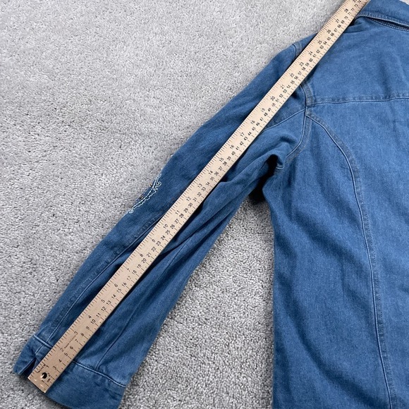 Blair Jacket Womens Large Blue Jean Denim Embroidered Paisley Sequins Button Up - Picture 12 of 13